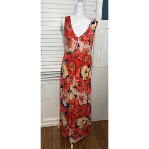 T Tahari Maxi Dress Floral Print V-Neck Sleeveless Multicolor Size 4 Lined Knit